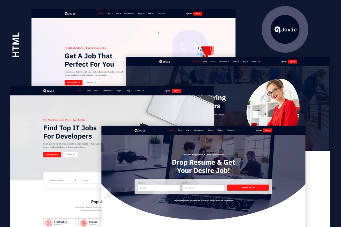 Jovie - Template Website Papan Pekerjaan & Portal Rekrutmen Modern