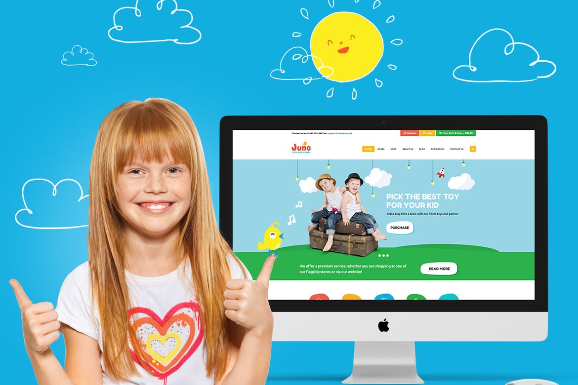 Template Website Juno: Desain Ceria untuk Toko Anak dan Mainan