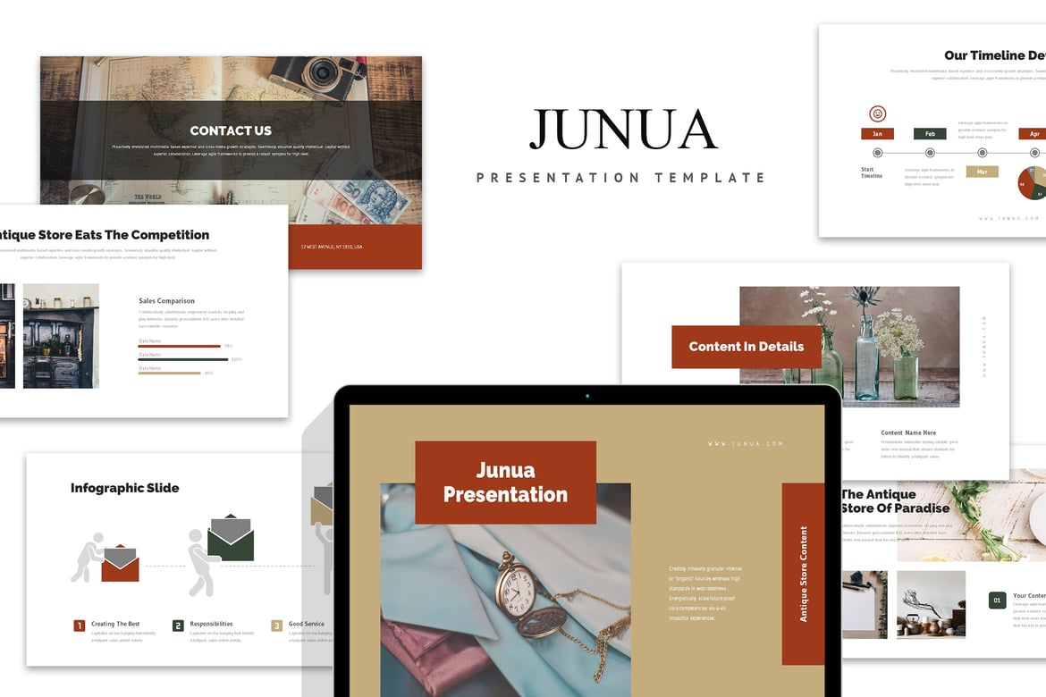 Template Presentasi Powerpoint Junua: Desain Antik yang Menarik