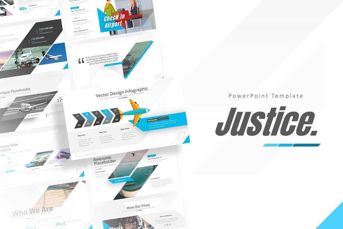 Template Presentasi Powerpoint Justice untuk Bisnis Penerbangan