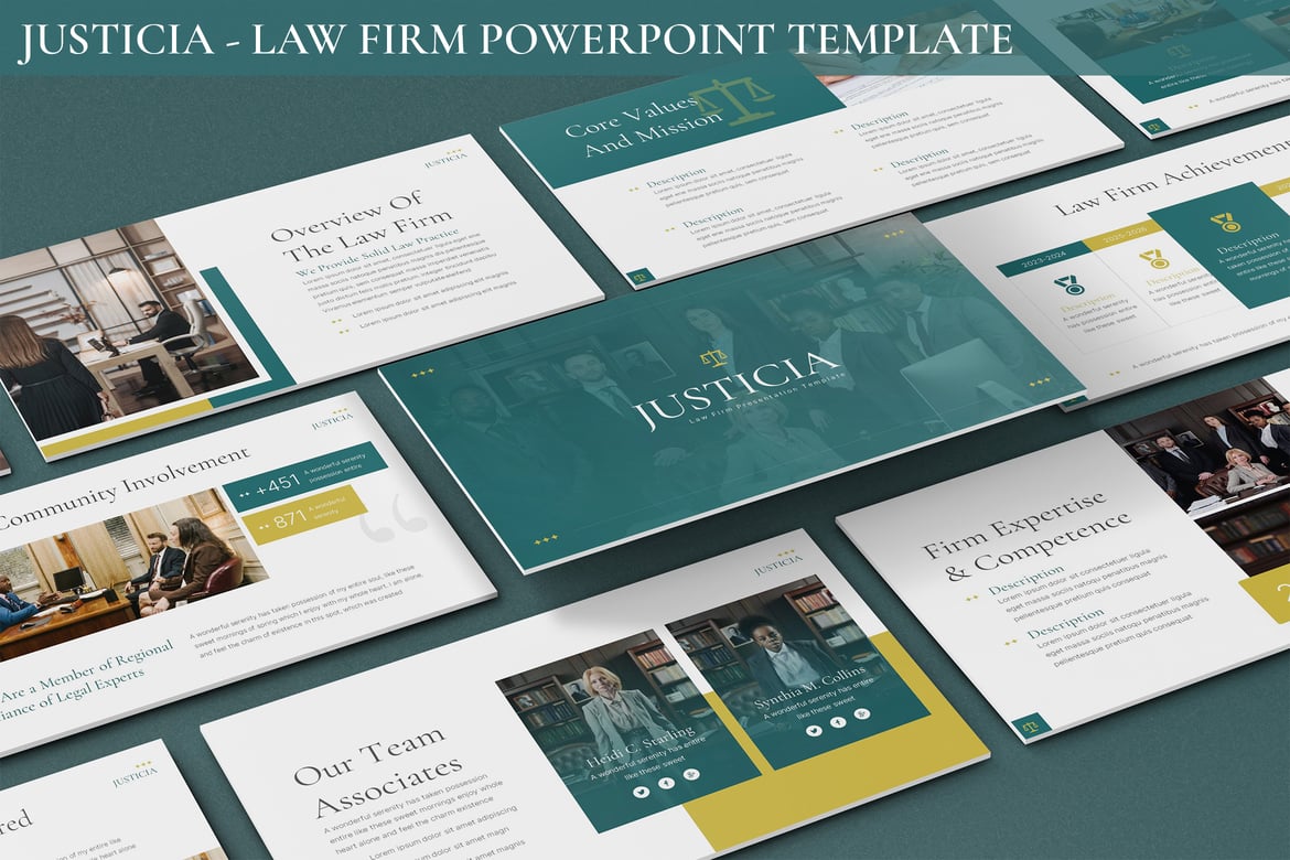Template Powerpoint Profesional untuk Firma Hukum - Justicia