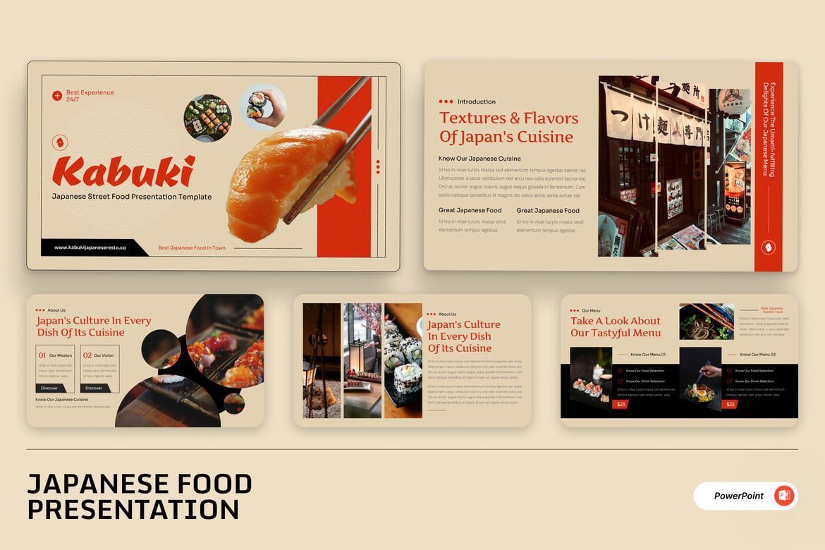 Template Powerpoint Makanan Jepang Kabuki yang Menarik dan Profesional