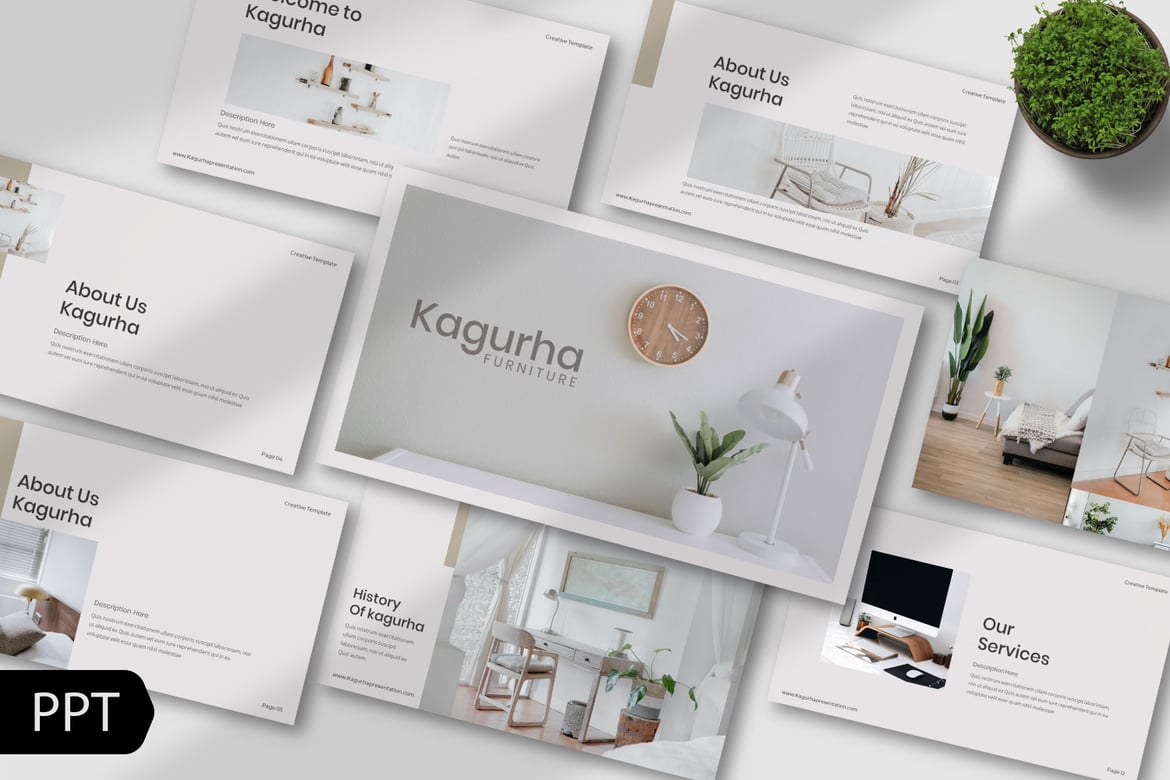 Template Powerpoint Furniture Kagurha yang Kreatif dan Modern