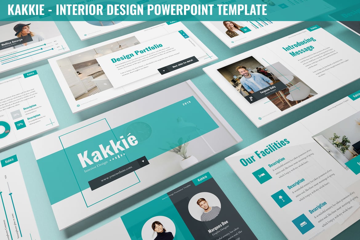 Template Presentasi Powerpoint Kakkie untuk Desain Interior yang Modern