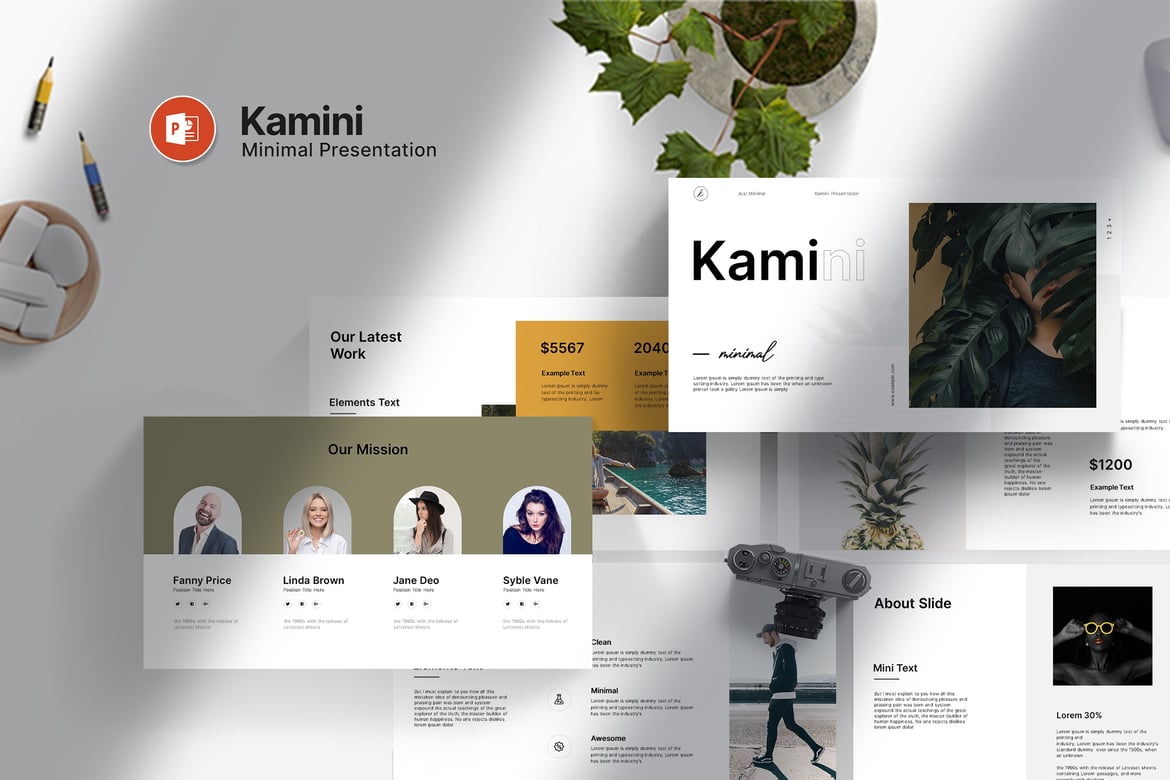 Template Presentasi PowerPoint Kamini yang Minimalis dan Elegan