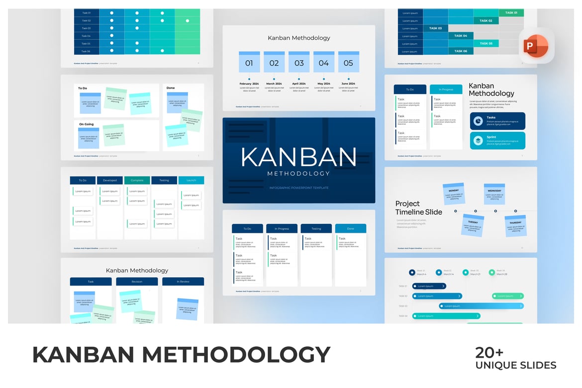 Template PowerPoint Metodologi Kanban yang Menarik
