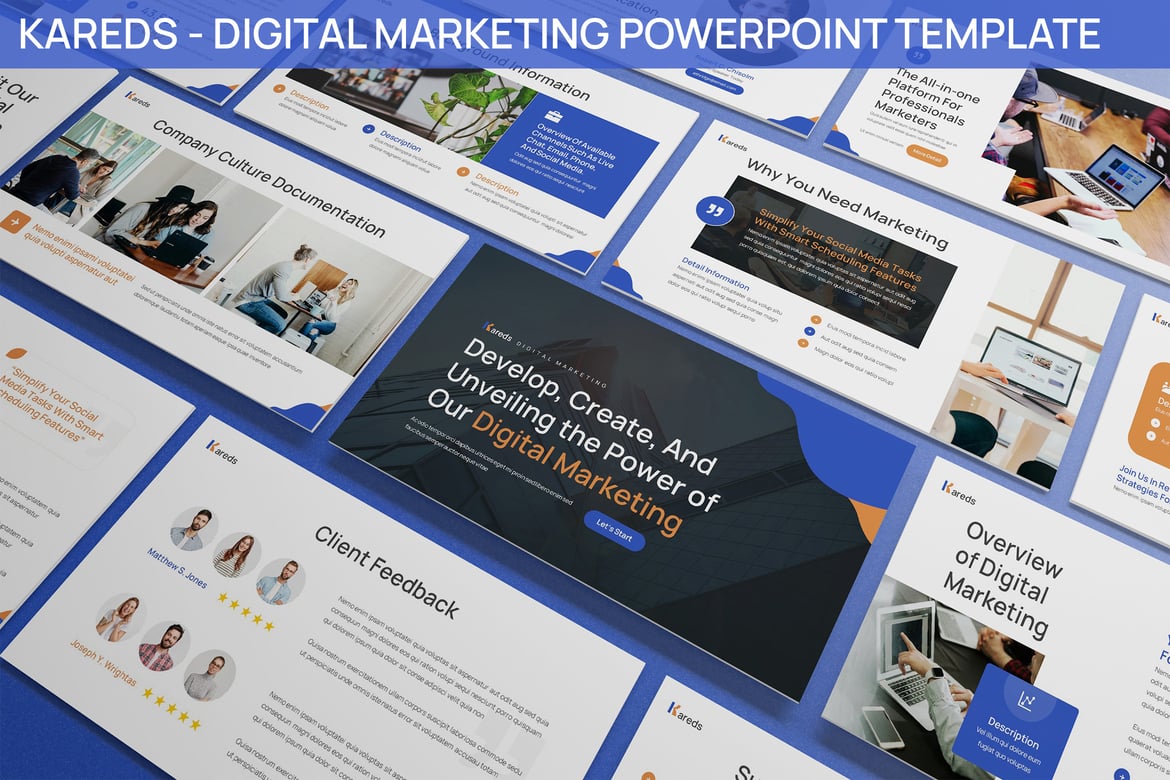 Kareds - Template Presentasi PowerPoint Pemasaran Digital yang Menarik