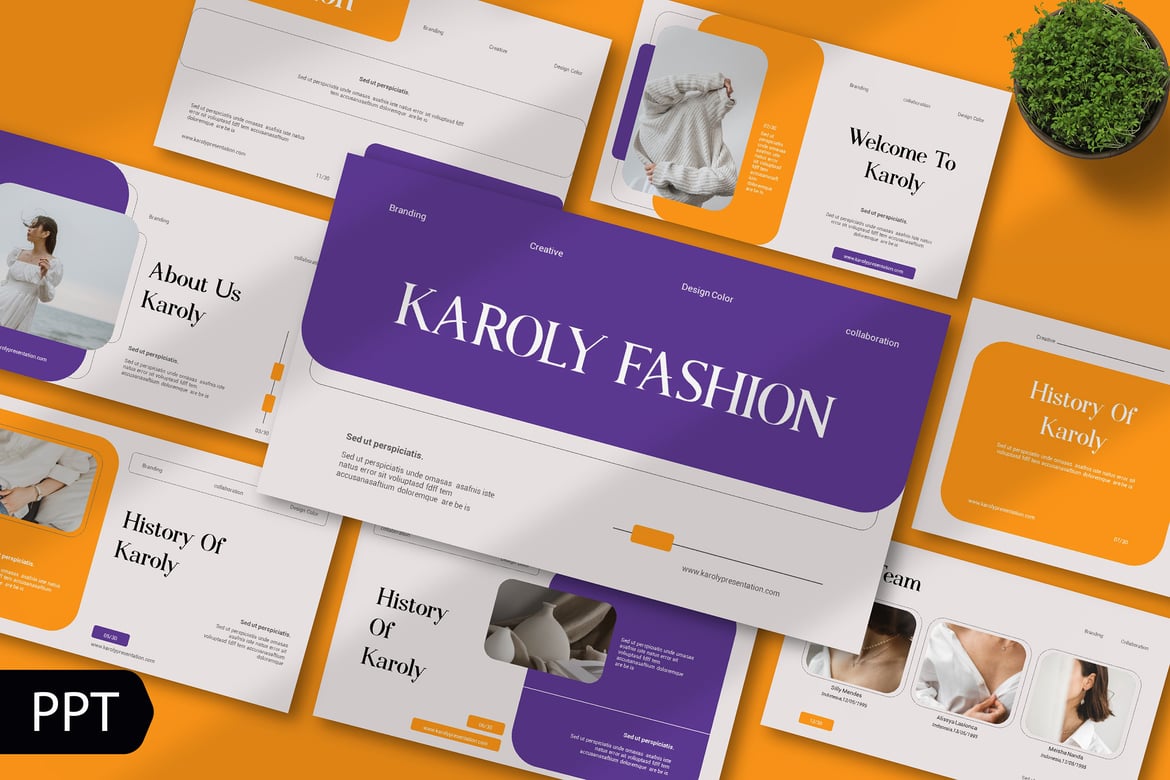 Template Presentasi PowerPoint Karoly Fashion yang Modern dan Profesional