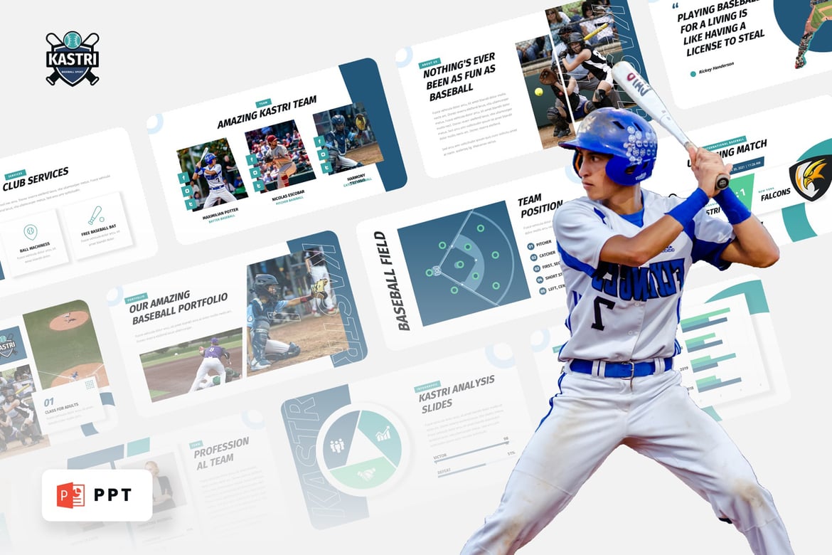 Template Presentasi Kastri - PowerPoint Olahraga Baseball yang Modern dan Profesional