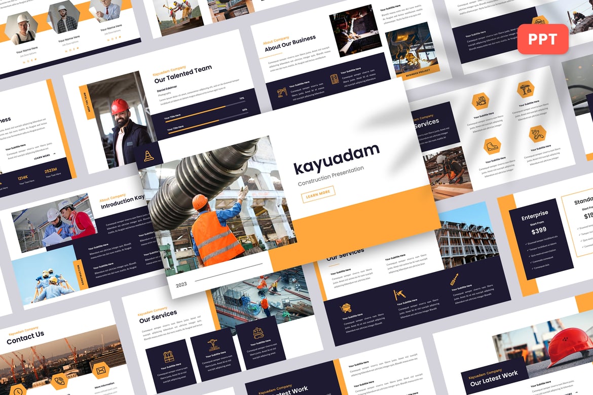 Template Presentasi PowerPoint Kayuadam untuk Konstruksi yang Menarik dan Profesional