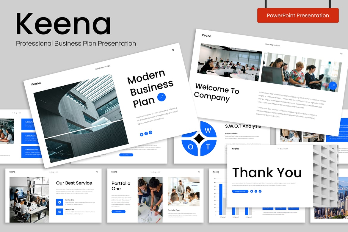 Keena - Template Presentasi PowerPoint Rencana Bisnis Profesional