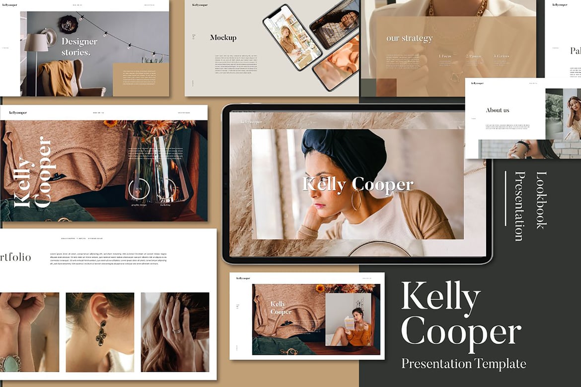 Template Powerpoint Kelly Cooper - Gaya Lookbook yang Menawan