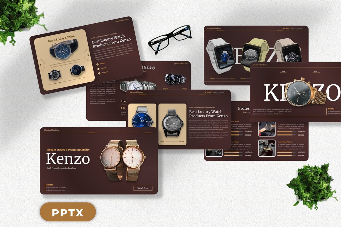 Template Presentasi Powerpoint Kenzo - Desain Menarik untuk Produk Jam Tangan