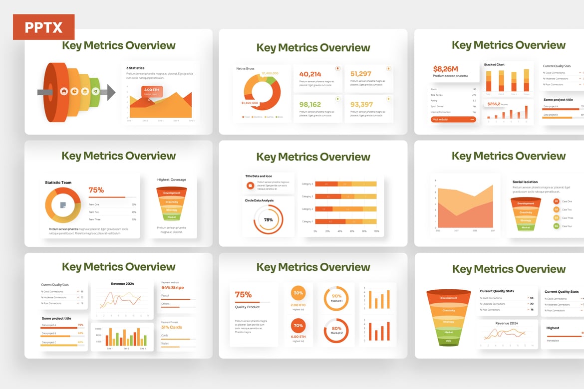 Template Presentasi PowerPoint Infografis Ringkasan Metrik Utama