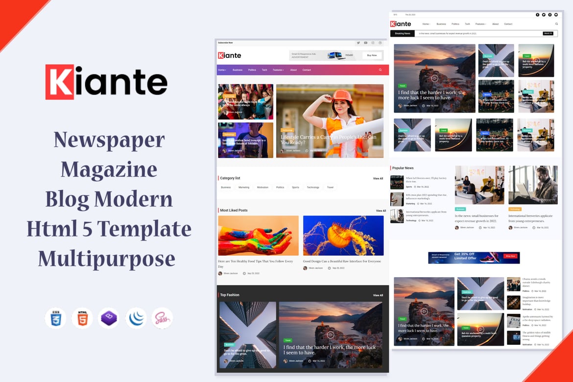 Kiante - Template Website Blog dan Majalah HTML5 yang Responsif