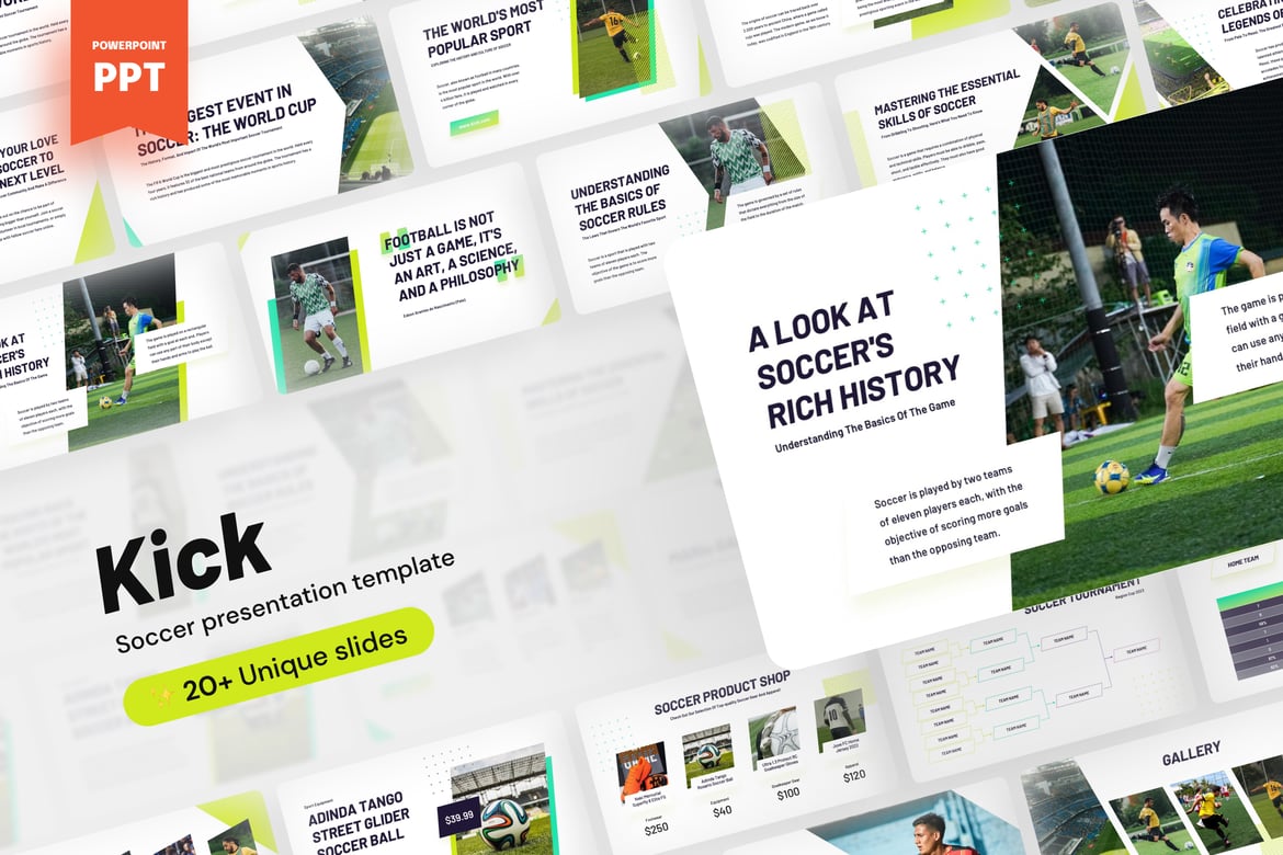 Template Presentasi PowerPoint Sepak Bola 'Kick' yang Menarik