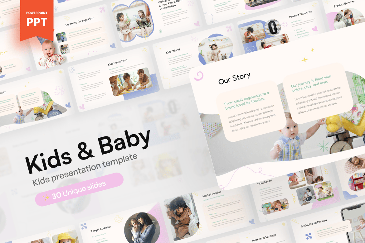 Template PowerPoint Anak & Bayi yang Ceria dan Menarik