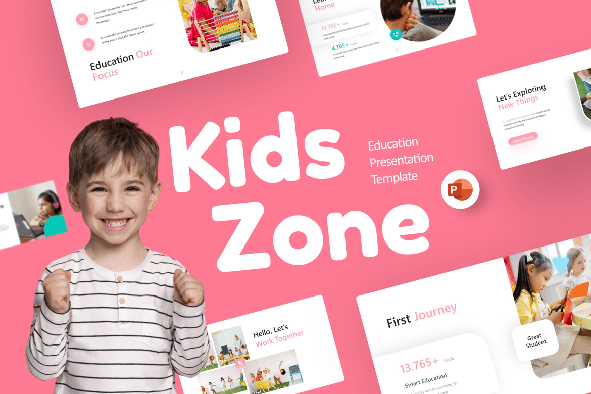 Template PowerPoint Edukasi Kreatif Anak Kidszone Pink