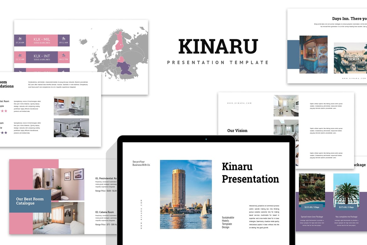 Template Powerpoint Kinaru untuk Hotel dan Asrama yang Menarik