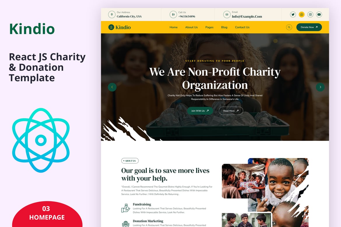 Kindio – Template Website Amal & Donasi Berbasis React JS