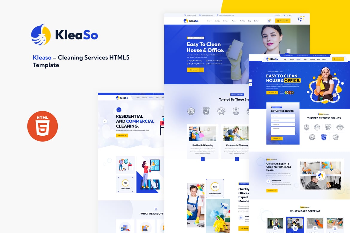 Kleaso – Template Website Jasa Kebersihan HTML5 yang Menarik