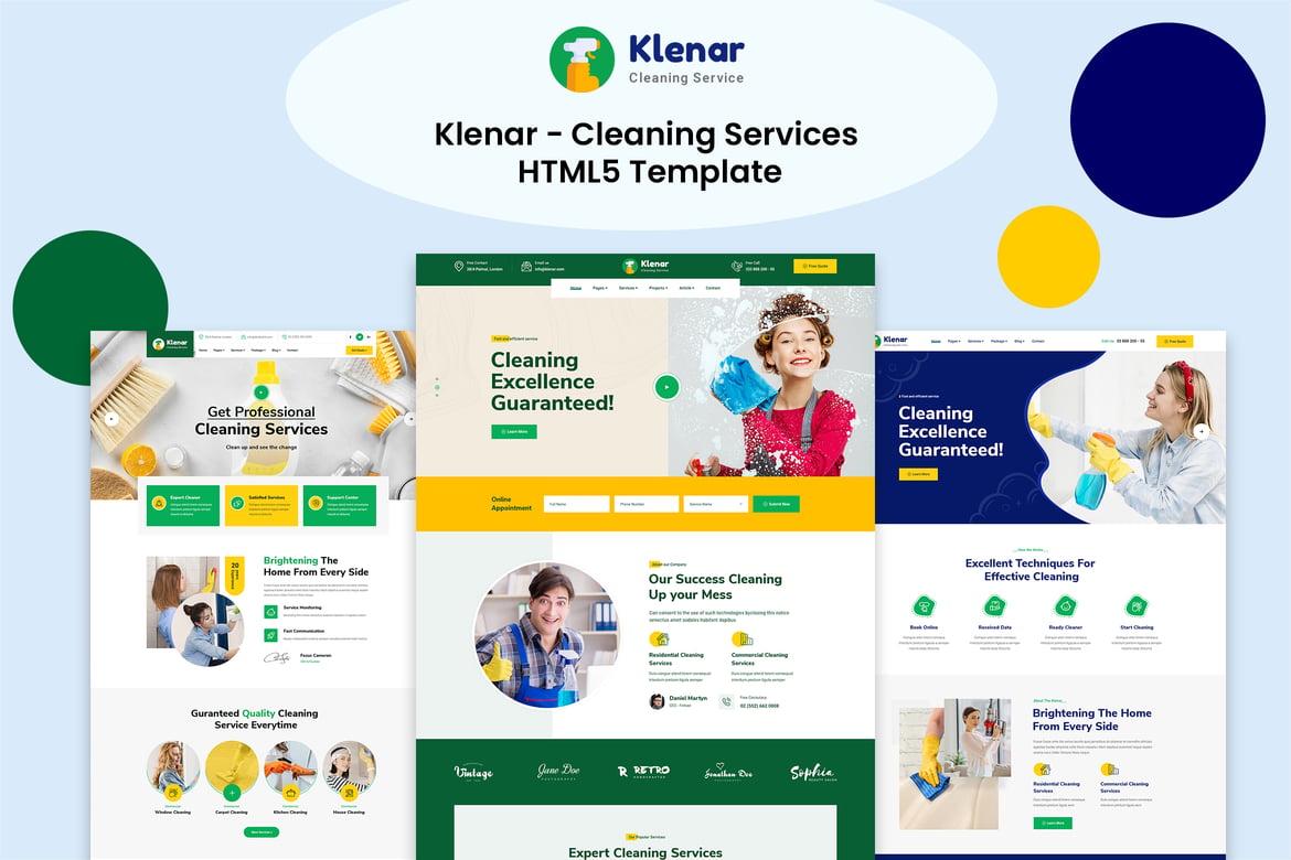 Klenar - Template Website Layanan Kebersihan Modern
