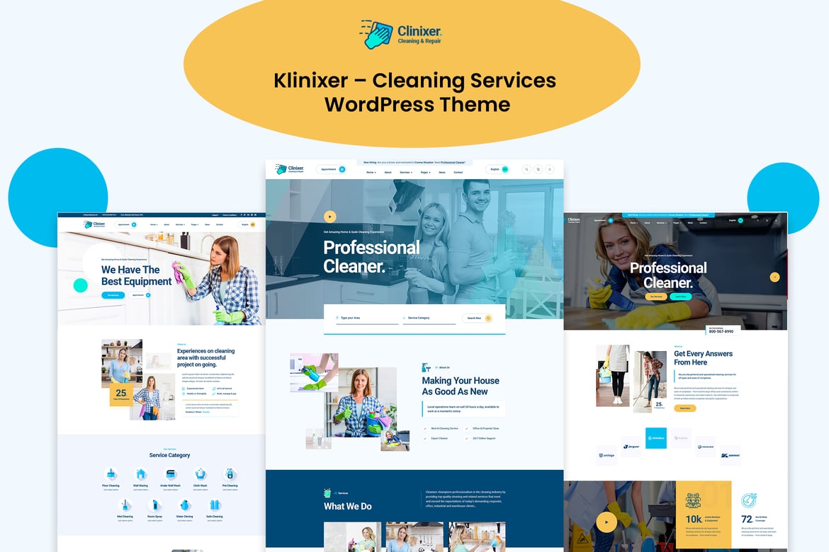 Klinixer - Tema WordPress Layanan Kebersihan yang Modern dan Fleksibel