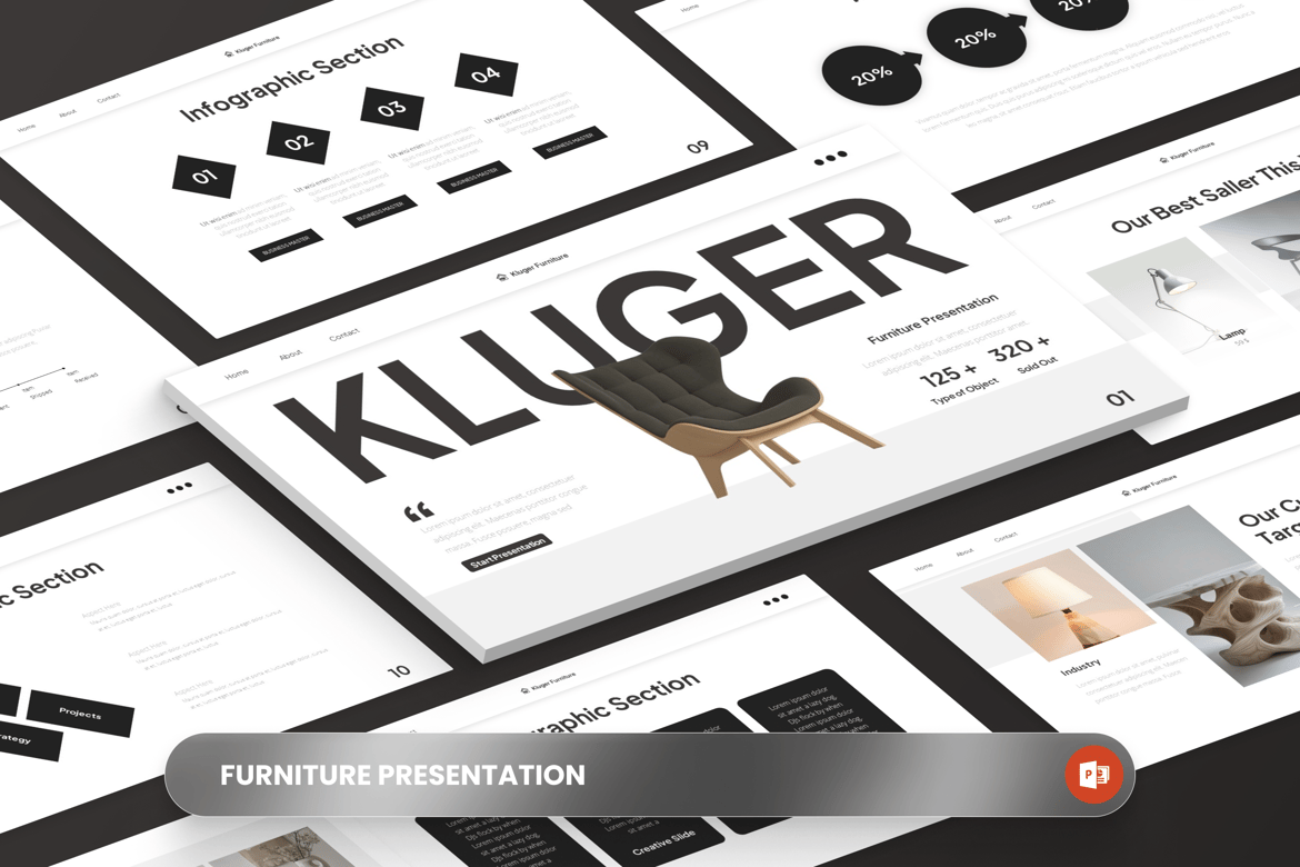 Template Presentasi PowerPoint Kluger Furniture yang Elegan dan Profesional