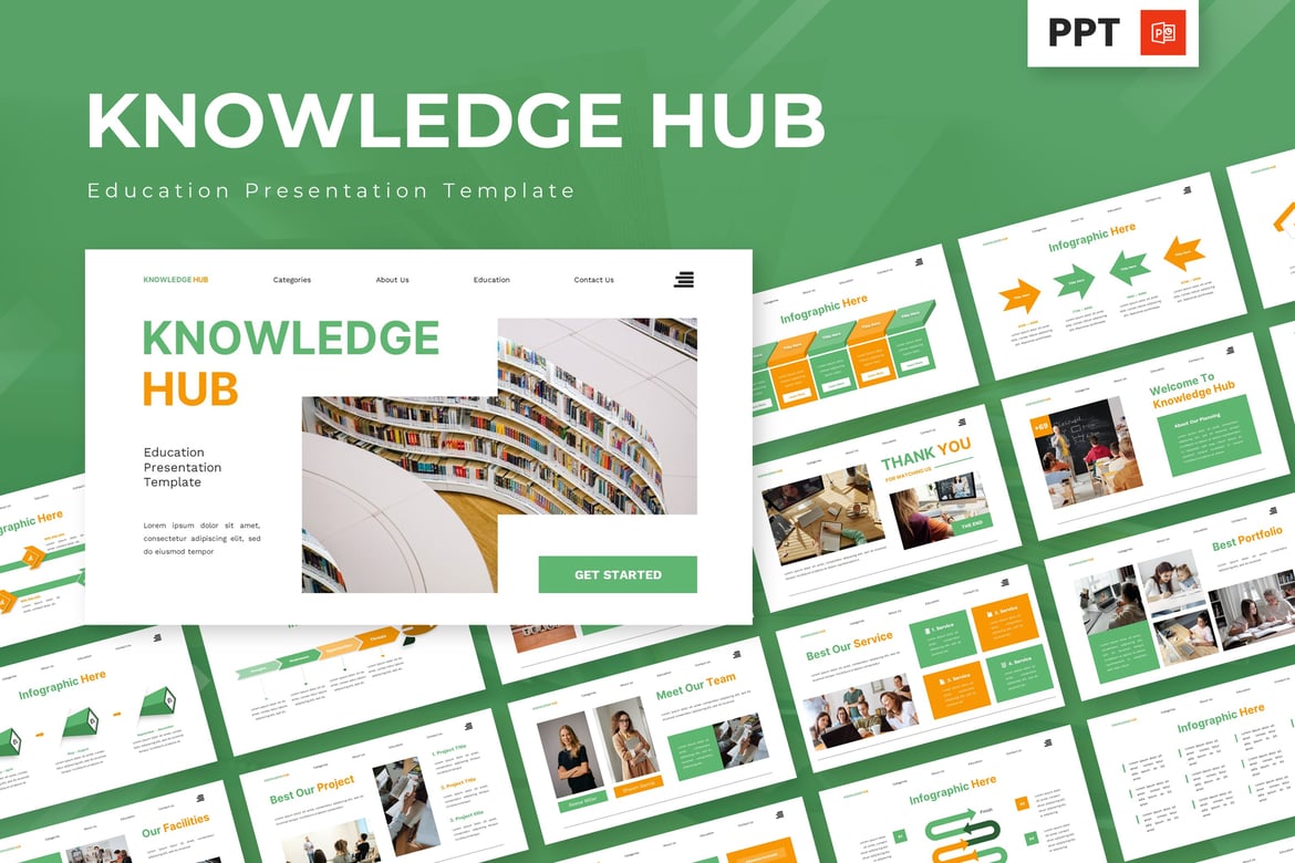 Template Powerpoint Pendidikan - Knowledge Hub yang Menarik