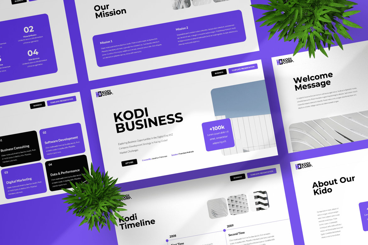 Template PowerPoint Bisnis Kodi yang Modern dan Kreatif