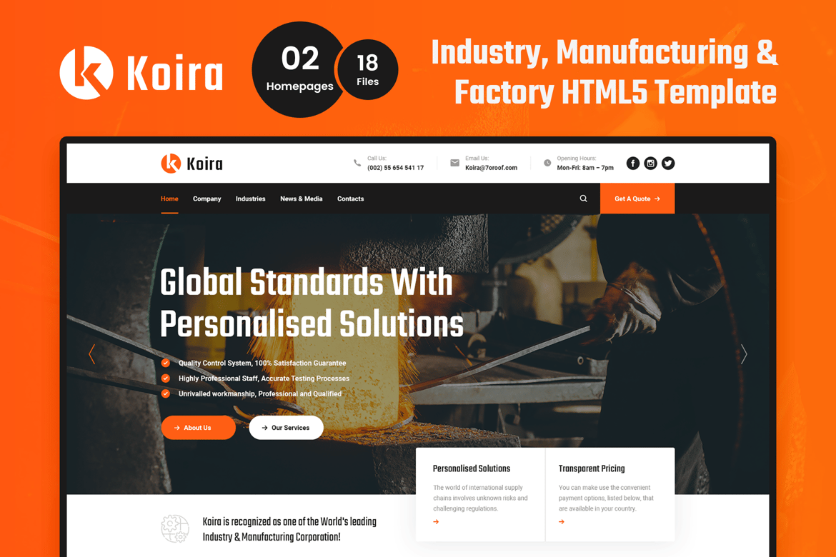 Koira - Template Website HTML5 untuk Industri dan Manufaktur yang Modern dan Fleksibel