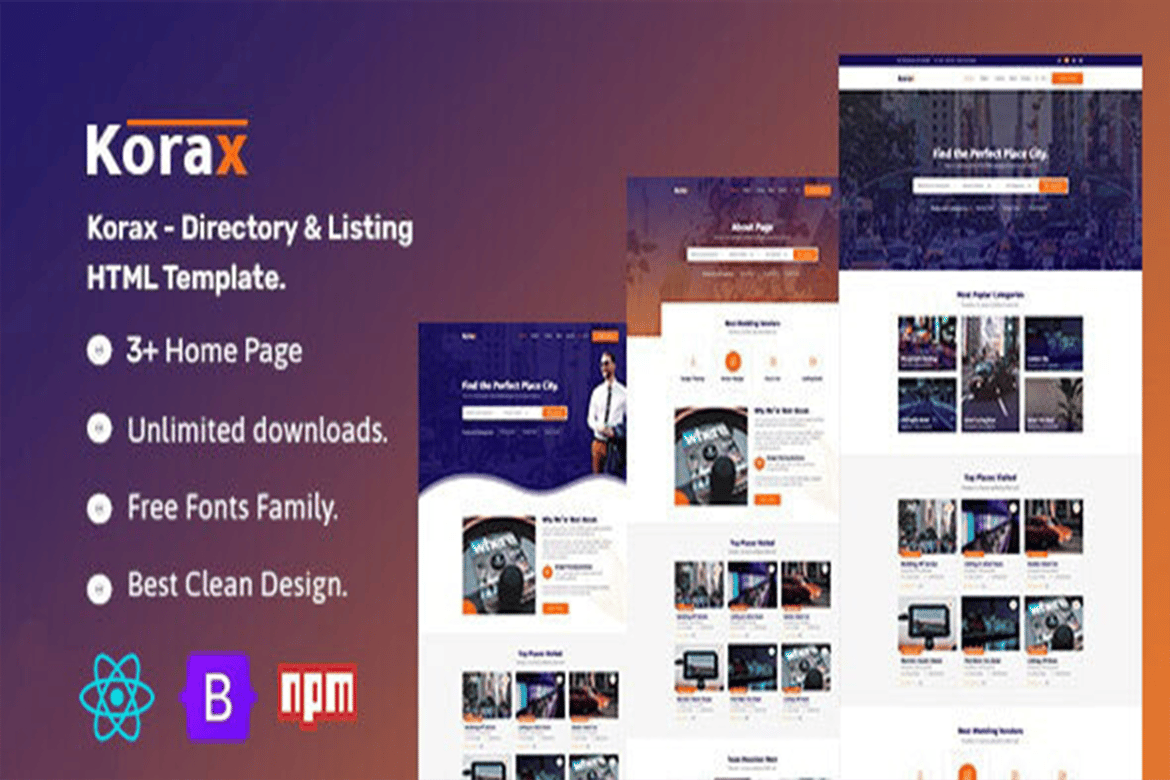 Korax - Template Website Direktori & Listing React Modern