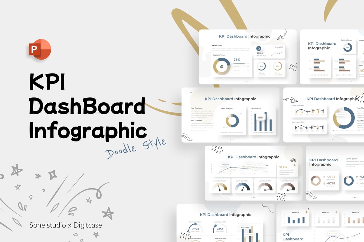 Template Presentasi PowerPoint Infografis Dashboard KPI yang Menarik