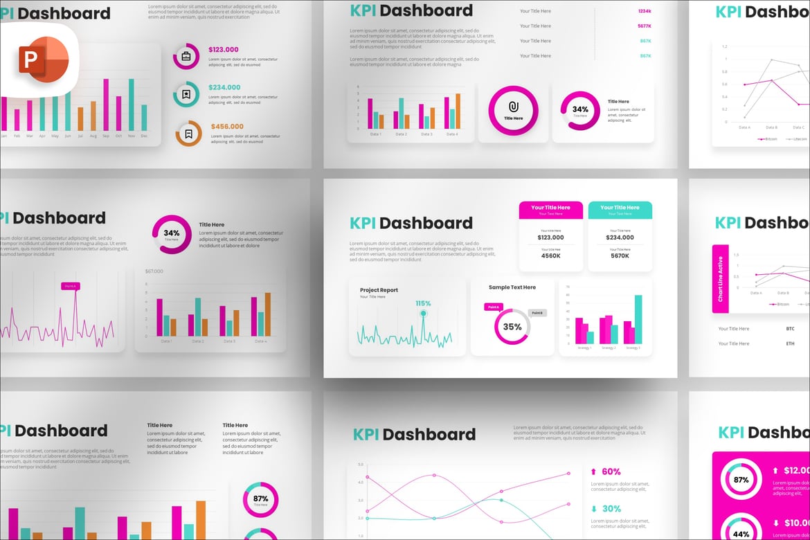 Template Presentasi PowerPoint Infografis Dashboard KPI yang Menarik