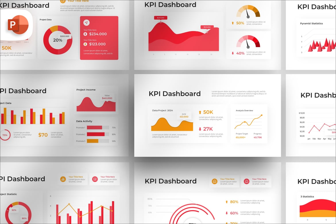 Template PowerPoint Dashboard KPI Modern dan Bersih