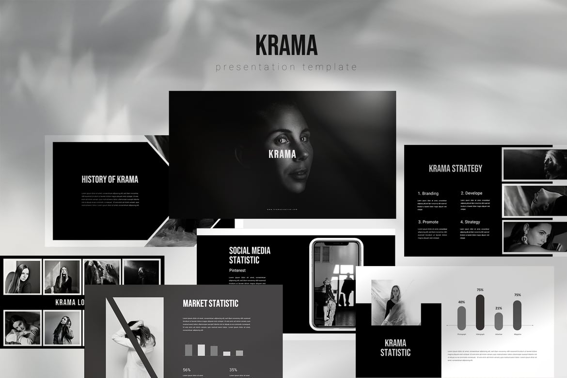 Template Presentasi Krama - Desain Powerpoint Fotografi Hitam Putih