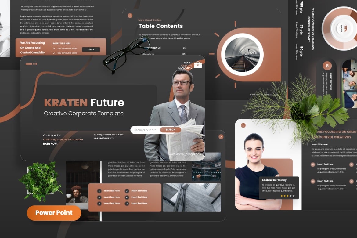 Template Presentasi PowerPoint Kreatif Kraten untuk Perusahaan