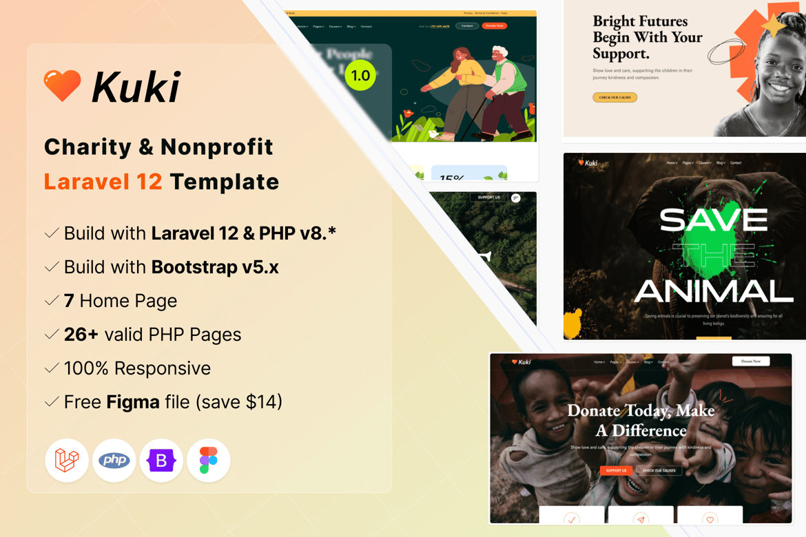 Kuki - Template Website Amal & Nonprofit Laravel 12 yang Modern