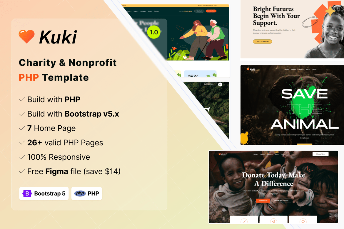 Kuki - Template Website Amal & Nonprofit PHP yang Modern