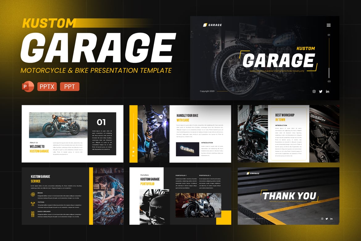 Template Presentasi Motor Kustom Garage - Powerpoint yang Elegan