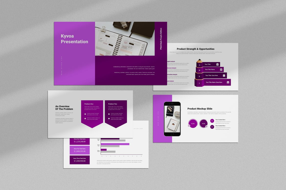 Template Powerpoint Kyvoa: Pitch Deck Ungu yang Menarik