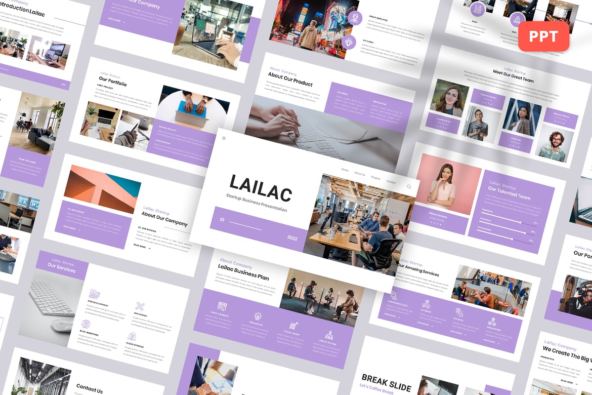 Lailac - Template PowerPoint Bisnis Startup yang Menarik