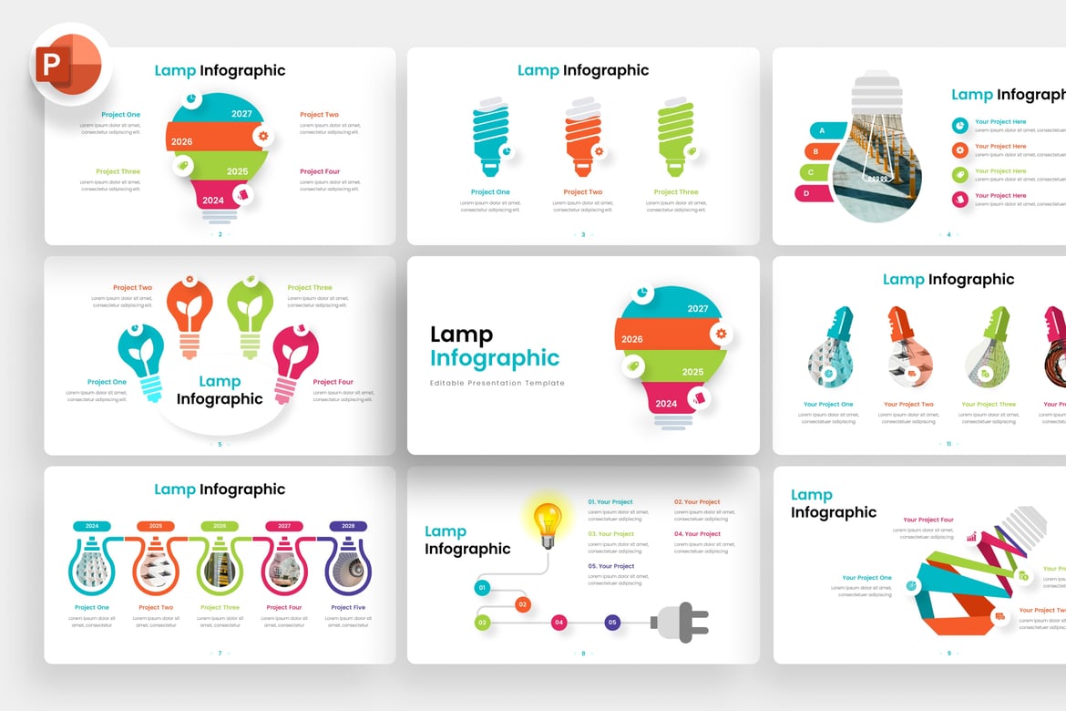 Template Infografis PowerPoint Lampu yang Menarik