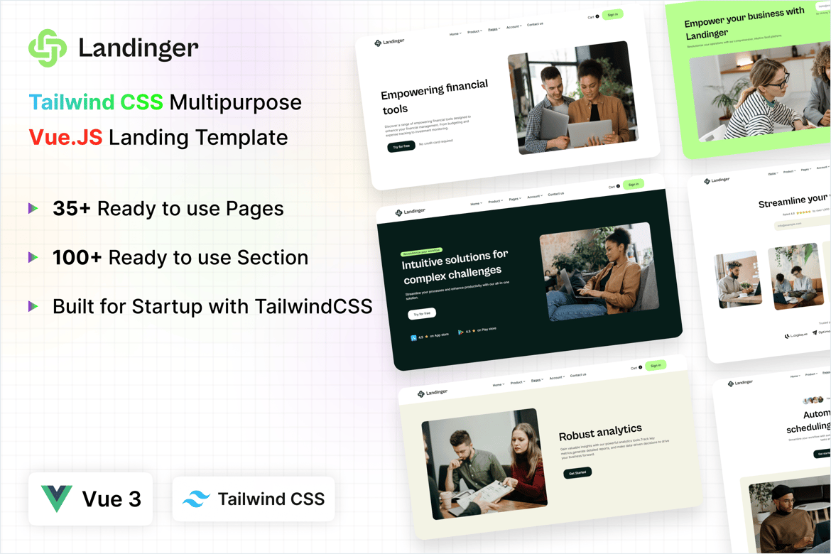 Landinger - Template Website Landing Page Modern dengan Tailwind CSS dan Vue 3x