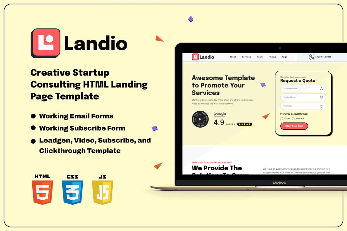 Landio - Template Website HTML Kreatif untuk Startup dan Konsultan