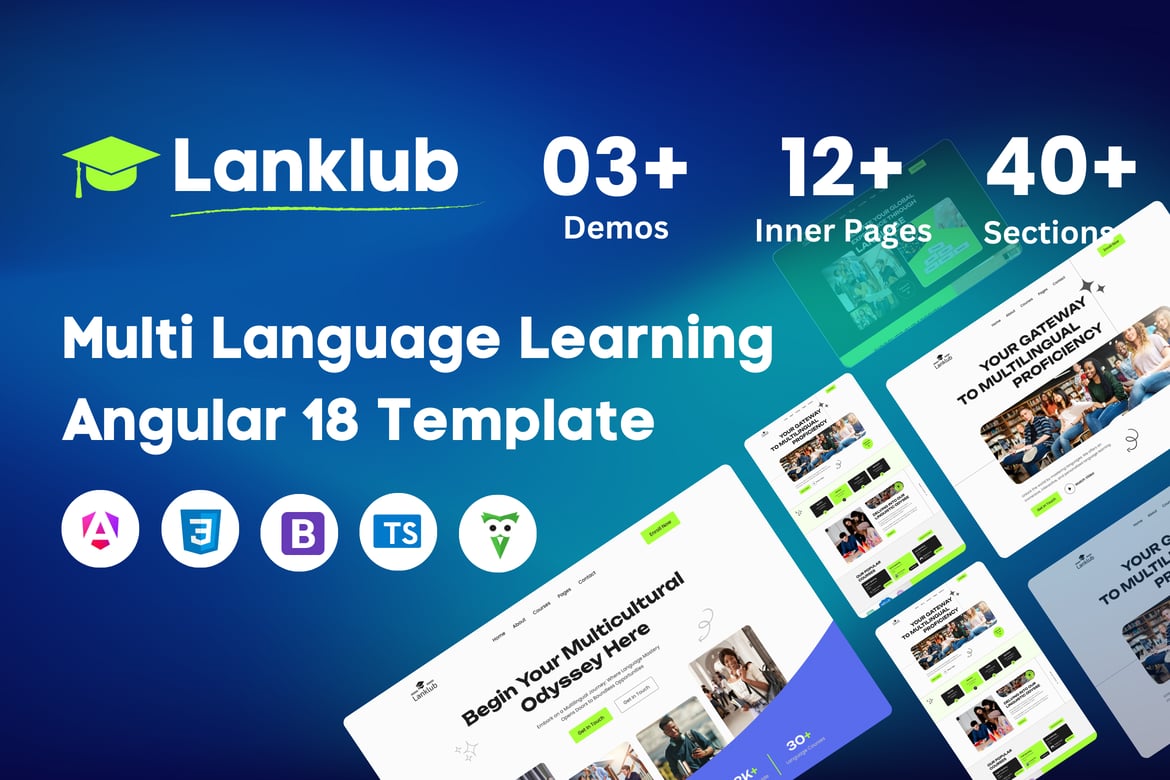Lanklub - Template Website Pembelajaran Bahasa Multibahasa yang Modern