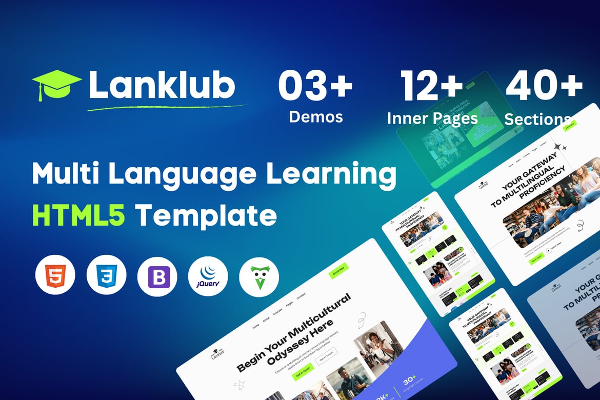 Lanklub - Template Website Pembelajaran Multibahasa yang Profesional