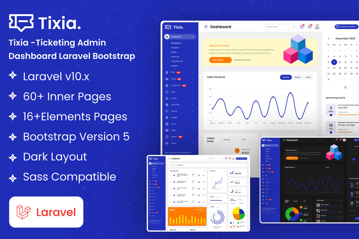 Template Website Admin & Dashboard Ticketing Laravel Tixia