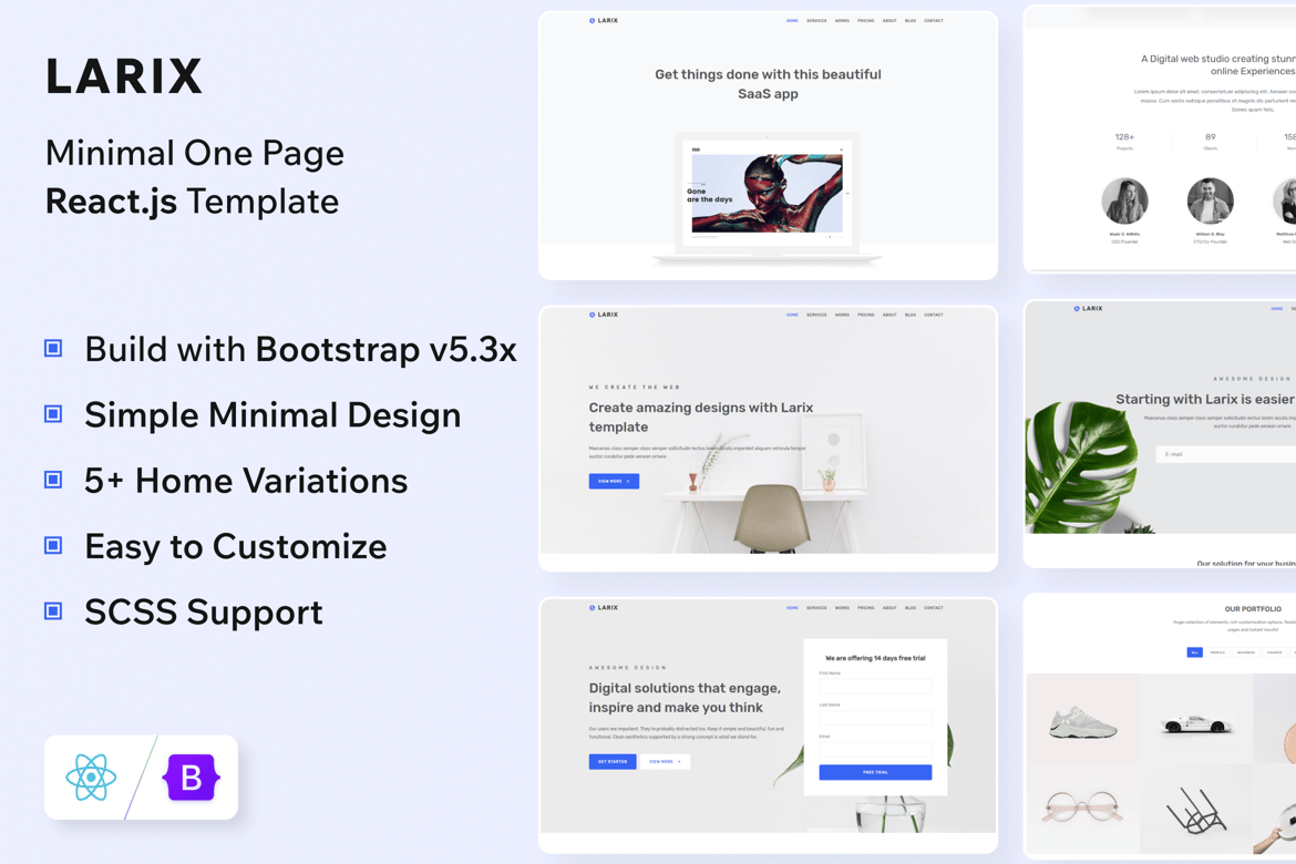 Larix - Template Website Landing Page React Modern dan Minimalis