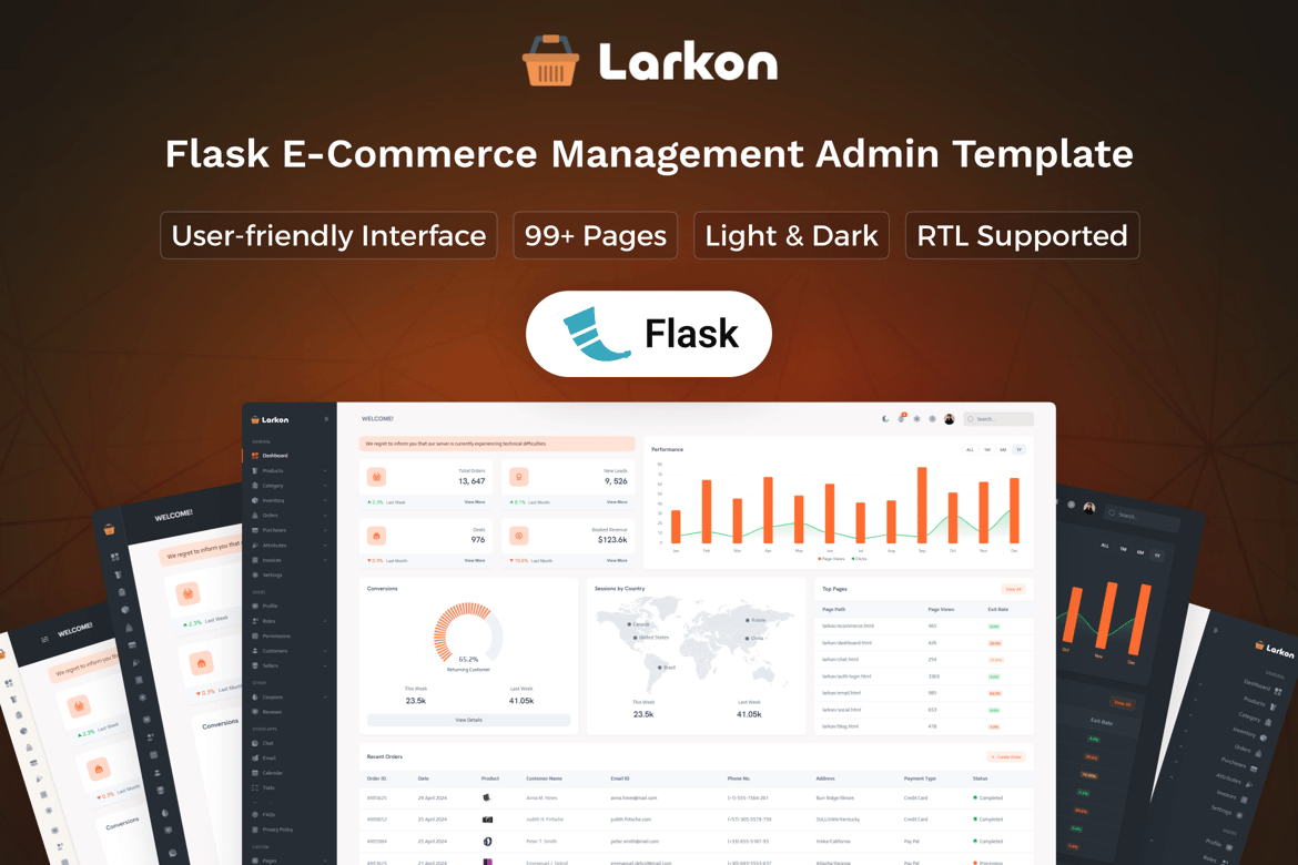 Larkon - Template Website Dashboard Admin E-commerce Berbasis Flask